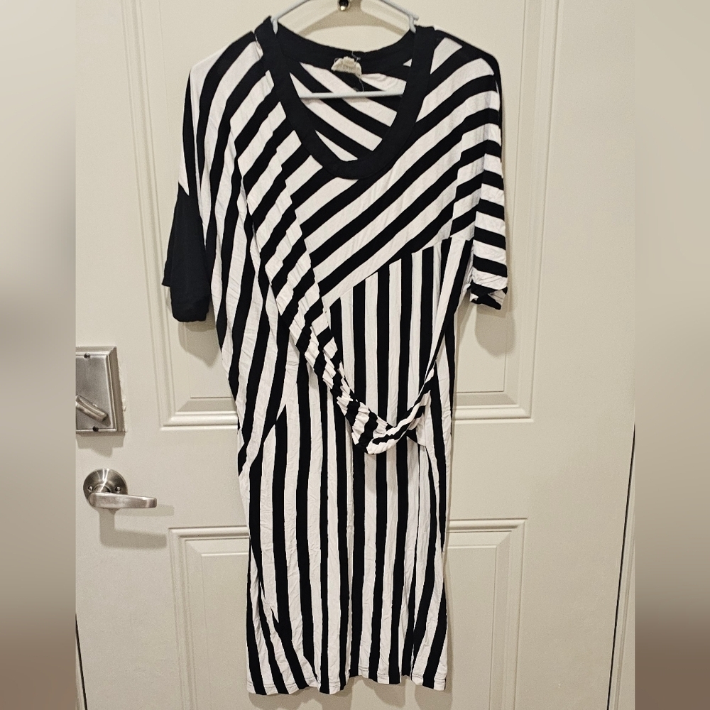 Asymmetrical Black and White Striped Dress